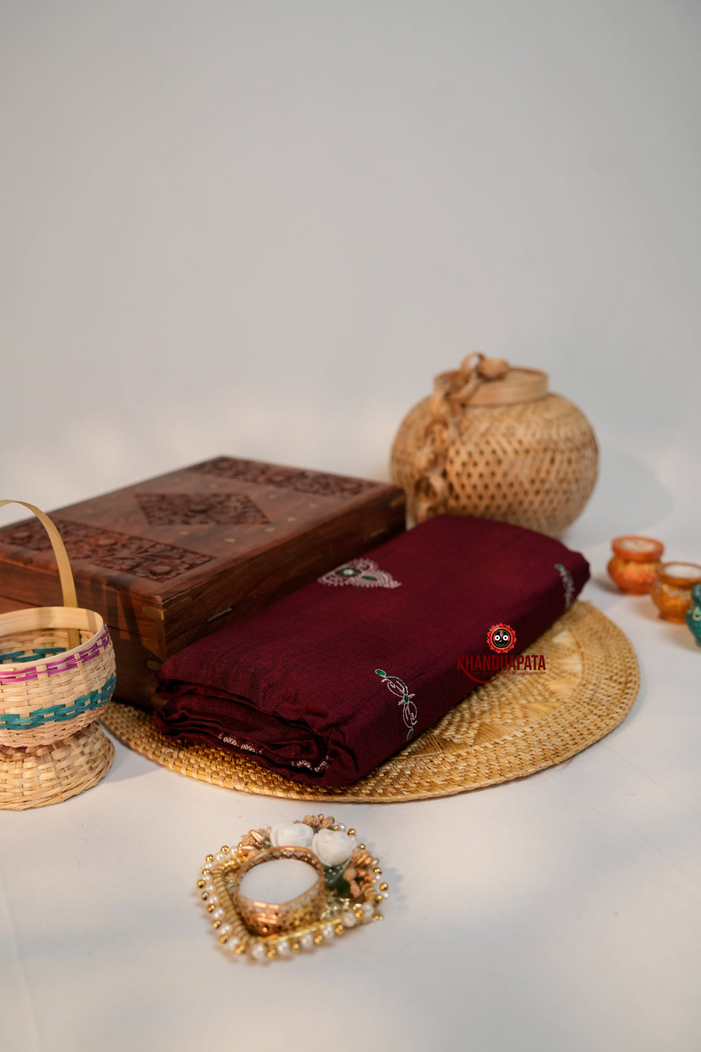 khanduapata Maroon & Green Colour Design Cotton Saree For Women - Distacart