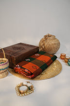 khanduapata Orange & Green Colour Check Design Cotton Saree For Women - Distacart