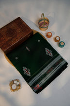 khanduapata Green & Black Embroidery Design Cotton Saree For Women - Distacart