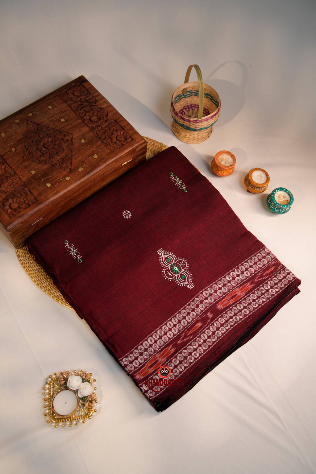 khanduapata Maroon & Green Colour Design Cotton Saree For Women - Distacart