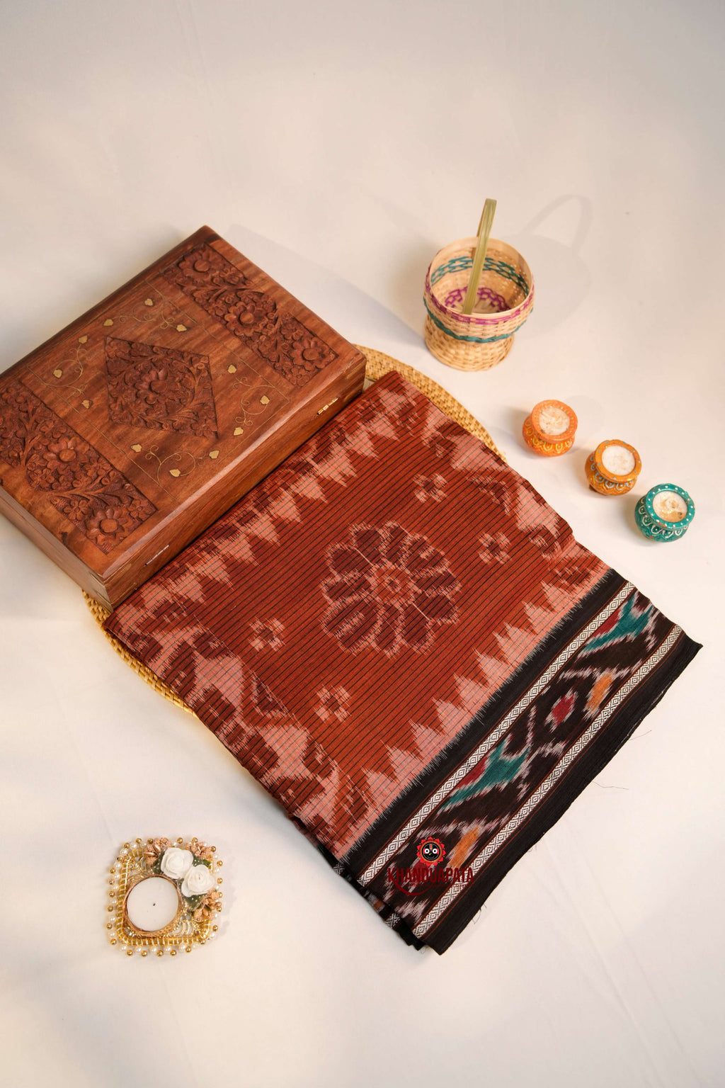 khanduapata Brown & Black Special Design Cotton Saree For Women - Distacart