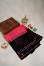 khanduapata Pink & Black Colour Pasapali Border Design Cotton Saree For Women - Distacart