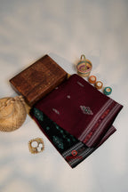 khanduapata Maroon & Green Colour Design Cotton Saree For Women - Distacart