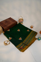 khanduapata Green Colour Flower Design Cotton Saree For Women - Distacart