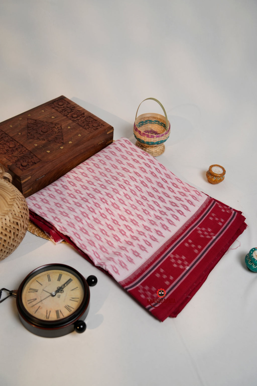 khanduapata Red & White Design Cotton Saree For Women - Distacart