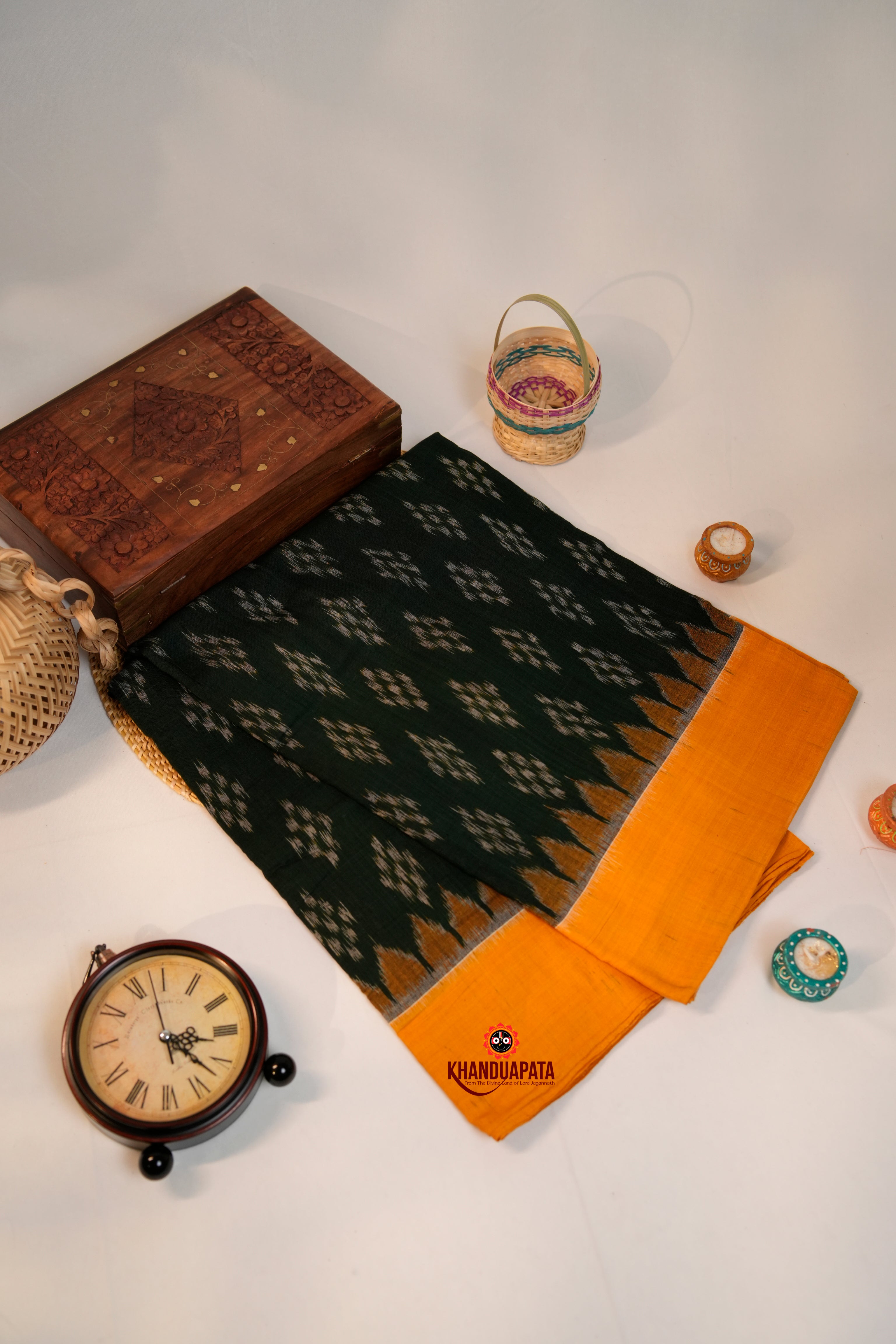 khanduapata Green & Orange Colour Design Cotton Saree For Women - Distacart