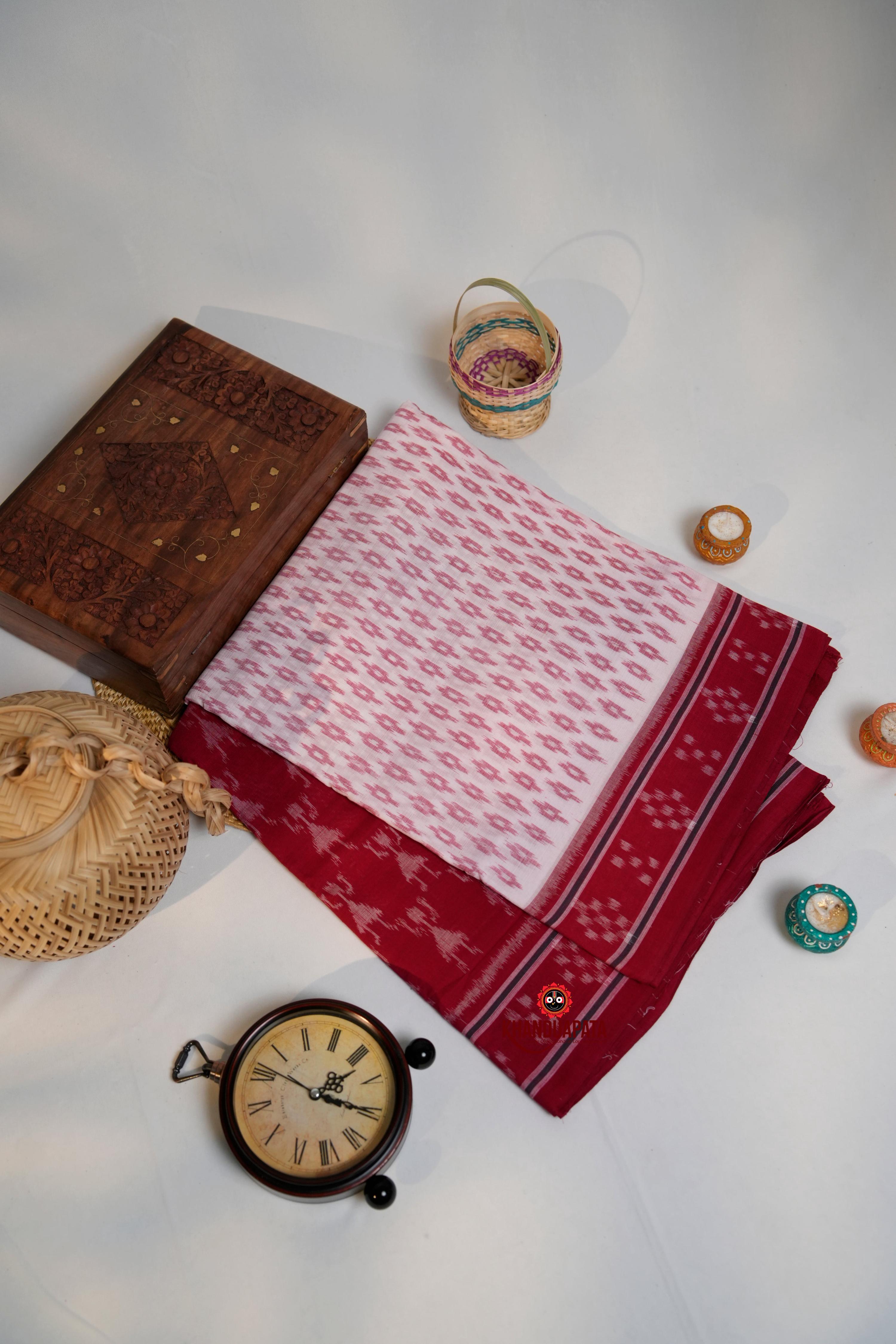 khanduapata Red & White Design Cotton Saree For Women - Distacart