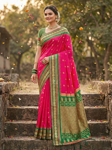 Anaita Coral Silk Woven Saree With Blouse