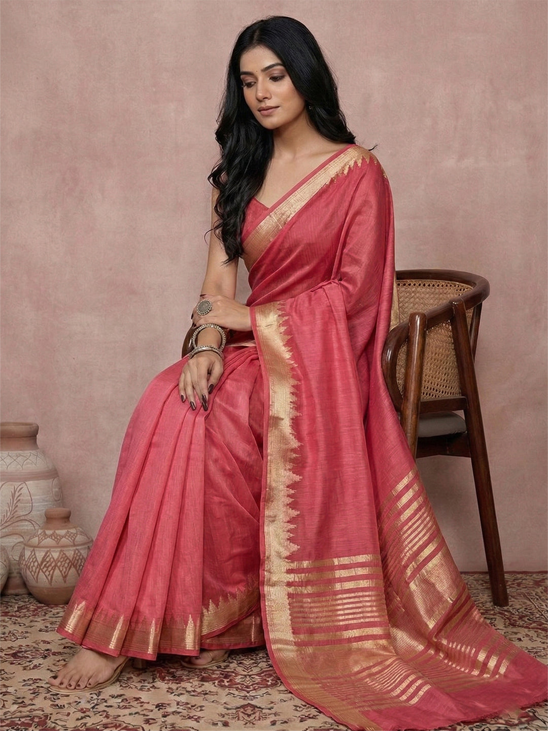 Anaita Coral Cotton Saree With Blouse - Distacart