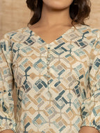 Yufta Cotton Grey Geometric Prin Co-Ord Set