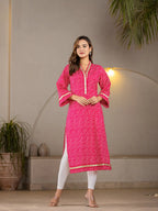 Yufta Cotton Hot Pink Leheriya Kurta