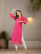 Yufta Cotton Hot Pink Leheriya Kurta
