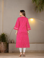 Yufta Cotton Hot Pink Leheriya Kurta
