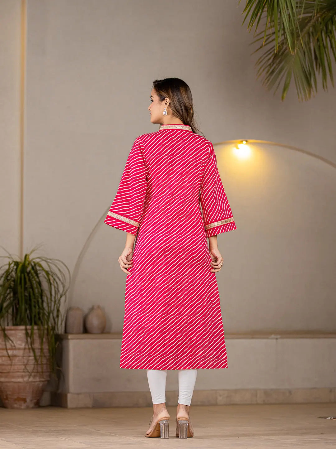 Yufta Cotton Hot Pink Leheriya Kurta