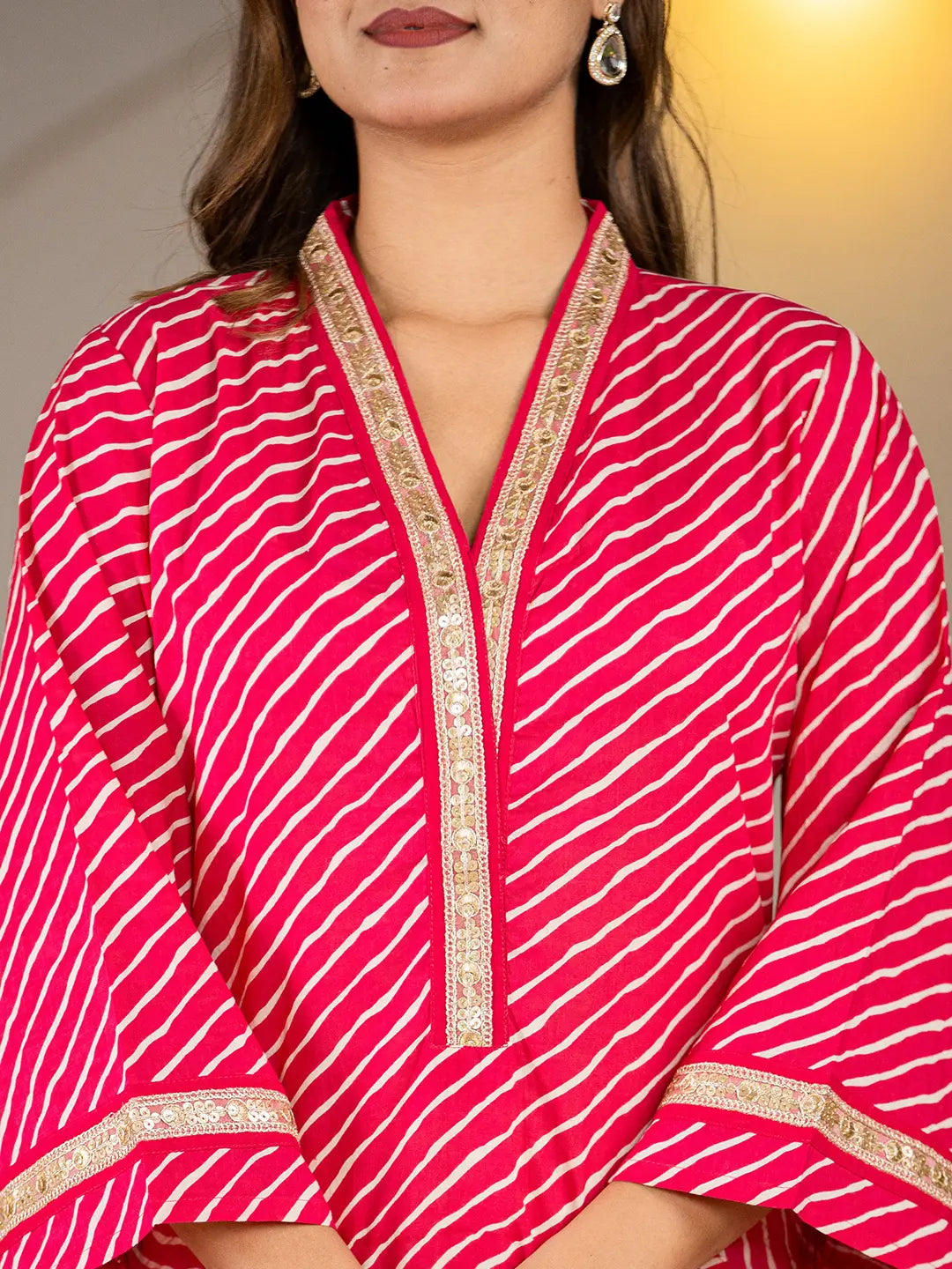 Yufta Cotton Hot Pink Leheriya Kurta