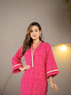 Yufta Cotton Hot Pink Leheriya Kurta