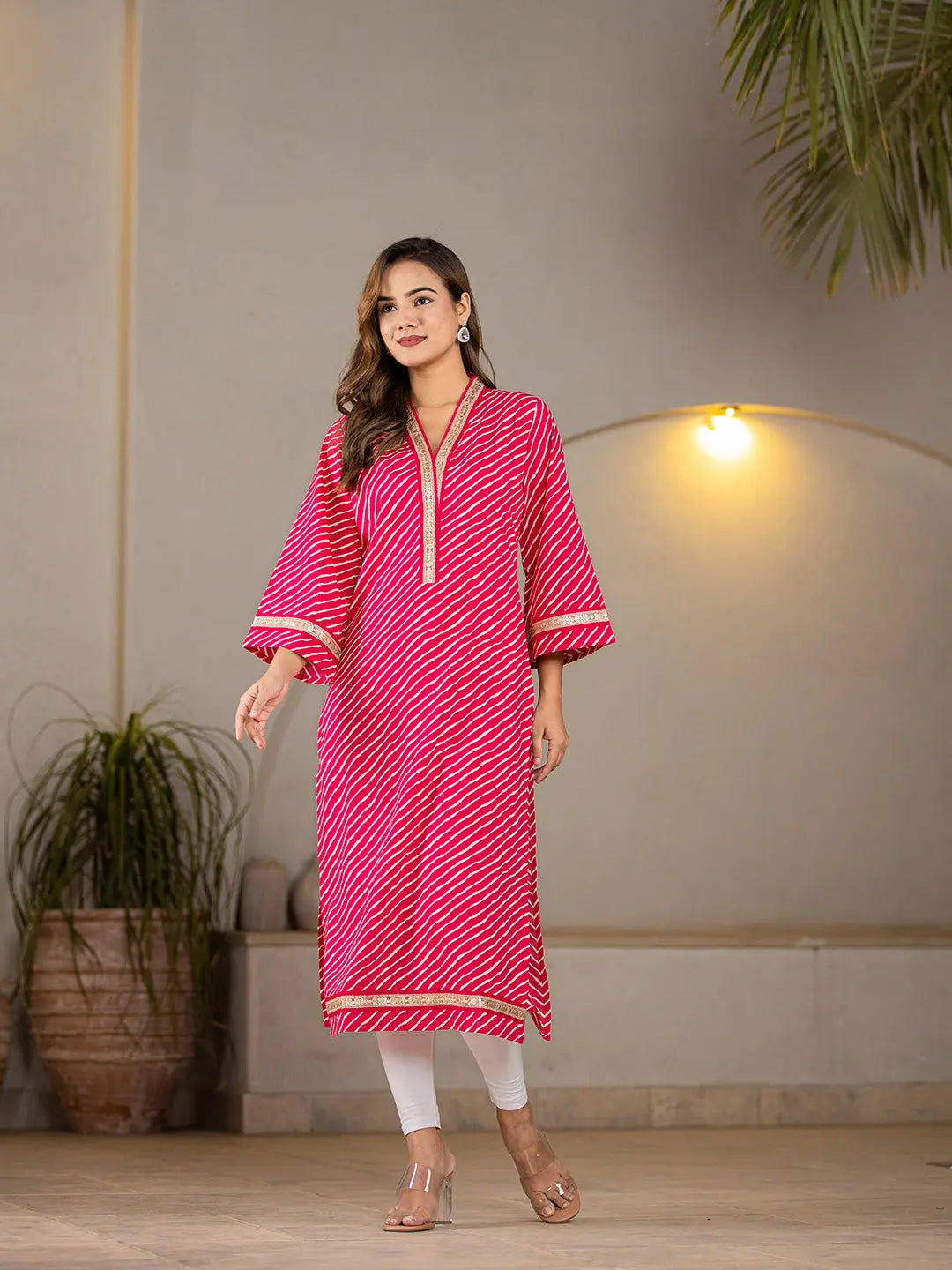 Yufta Cotton Hot Pink Leheriya Kurta