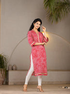 Yufta Cotton Red Leheriya Kurta