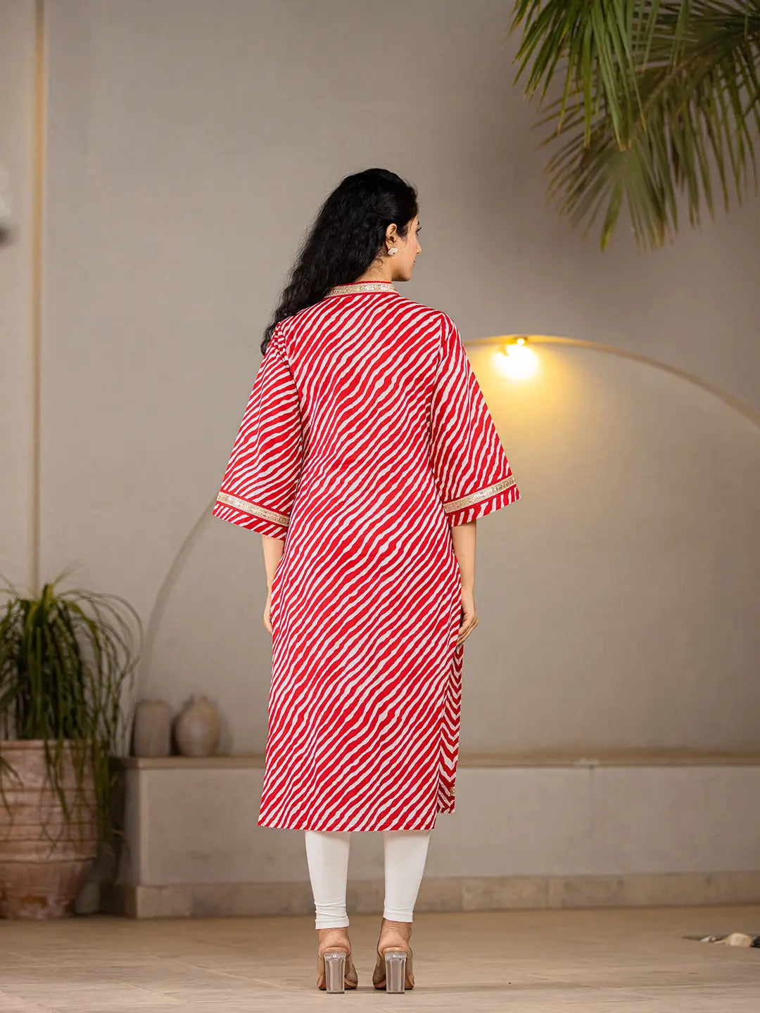 Yufta Cotton Red Leheriya Kurta
