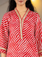 Yufta Cotton Red Leheriya Kurta