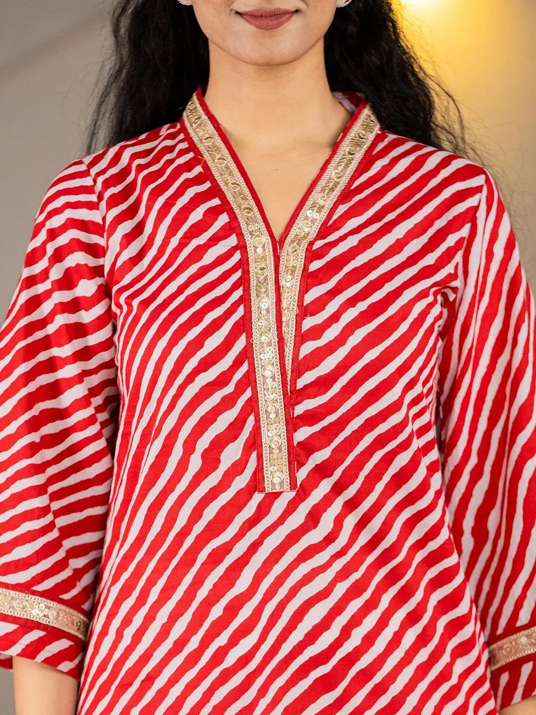 Yufta Cotton Red Leheriya Kurta
