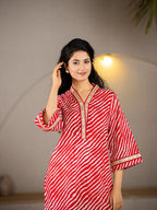 Yufta Cotton Red Leheriya Kurta