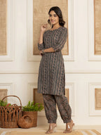 Yufta Cotton Teal Green Workwear Kurta Set With Comfortable Harem Pants