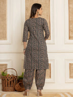 Yufta Cotton Teal Green Workwear Kurta Set With Comfortable Harem Pants