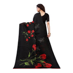 Printed Jute Silk Black Saree