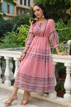 Juniper Women's Pink Printed Teired Dress - Distacart