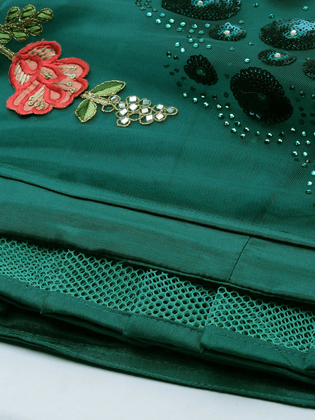 House of Panchhi Teal Net Semi stitched Coding, Sequins and Saroski Stone Work Lehenga Choli