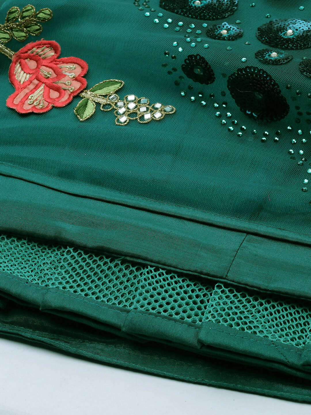 House of Panchhi Teal Net Semi stitched Coding, Sequins and Saroski Stone Work Lehenga Choli
