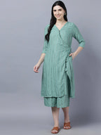Myshka Women's Stylish Green Cotton 3/4 Sleeve Kurta Palazzo Set - Distacart