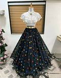 Dishitha Creation Color Dot Printed Stitched Lehenga & Crop Top - White & Black