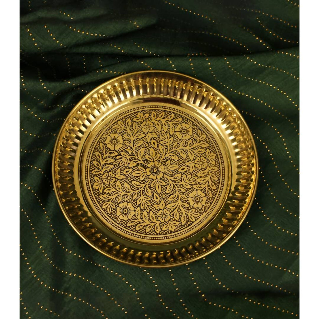 Spillbox Gold-Toned Brass Designer Halwa Thali Pooja Essential