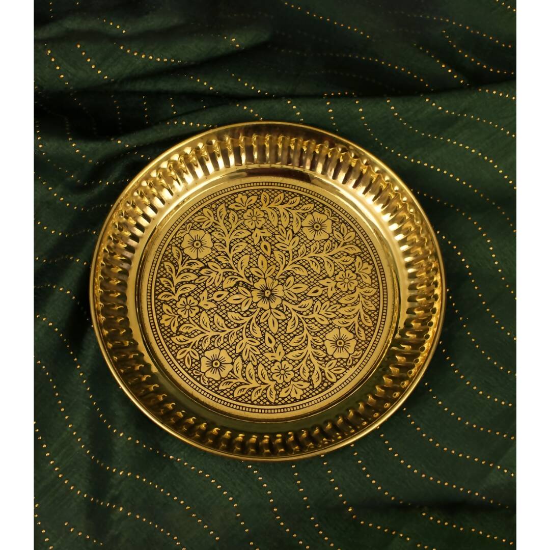 Spillbox Gold-Toned Brass Designer Halwa Thali Pooja Essential