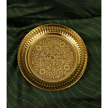 Spillbox Gold-Toned Brass Designer Halwa Thali Pooja Essential
