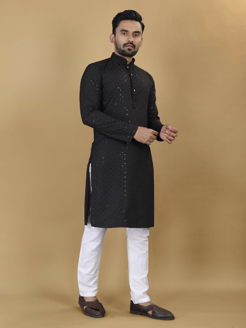 Anaita Black Embroidered Rayon Straight Kurta