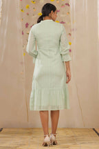 Juniper Women Sagegreen Cotton Dobby Woven Design A-Line Dress - Distacart