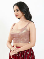 Joban Fashion Rose Gold Velvet Padded Blouse With Square Neck Sleeveless - Distacart
