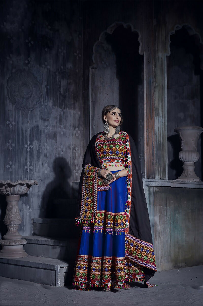 AI Fashion Blue Art Silk Designer Navratri Lehenga Choli Collection