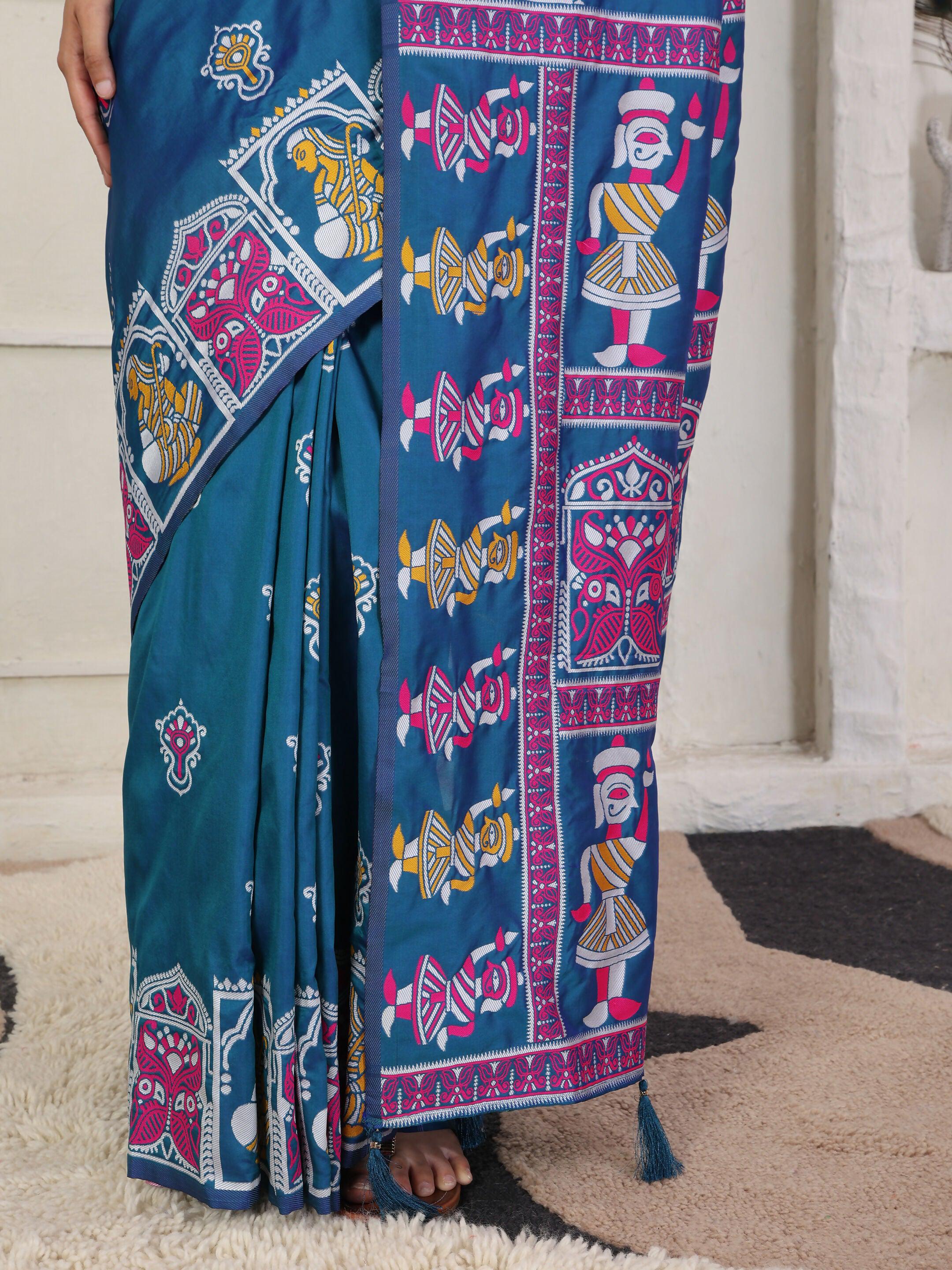 Shree Shyam Fashion Silk Blend Teal Blue Saree - Distacart