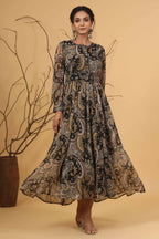 Juniper Women Black Chiffon Printed Flared Dress - Distacart