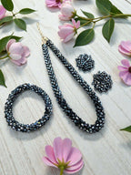 Inhanns Complete Look Crystal Statement 3-Piece Set (Adjustable Necklace + Earrings + Adjustable Bangle ) - Navy Blue