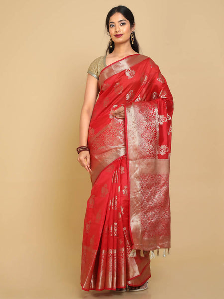 Kalamandir Zari Paisleys Red Silk Blend Saree