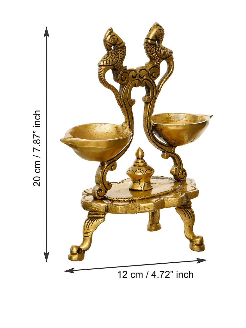 eCraftIndia Gold Toned Parrot Design Brass Handcrafted Diya With Stand