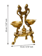 eCraftIndia Gold Toned Parrot Design Brass Handcrafted Diya With Stand