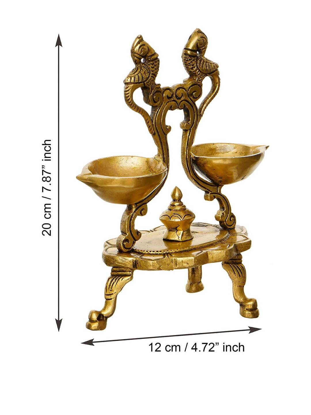 eCraftIndia Gold Toned Parrot Design Brass Handcrafted Diya With Stand
