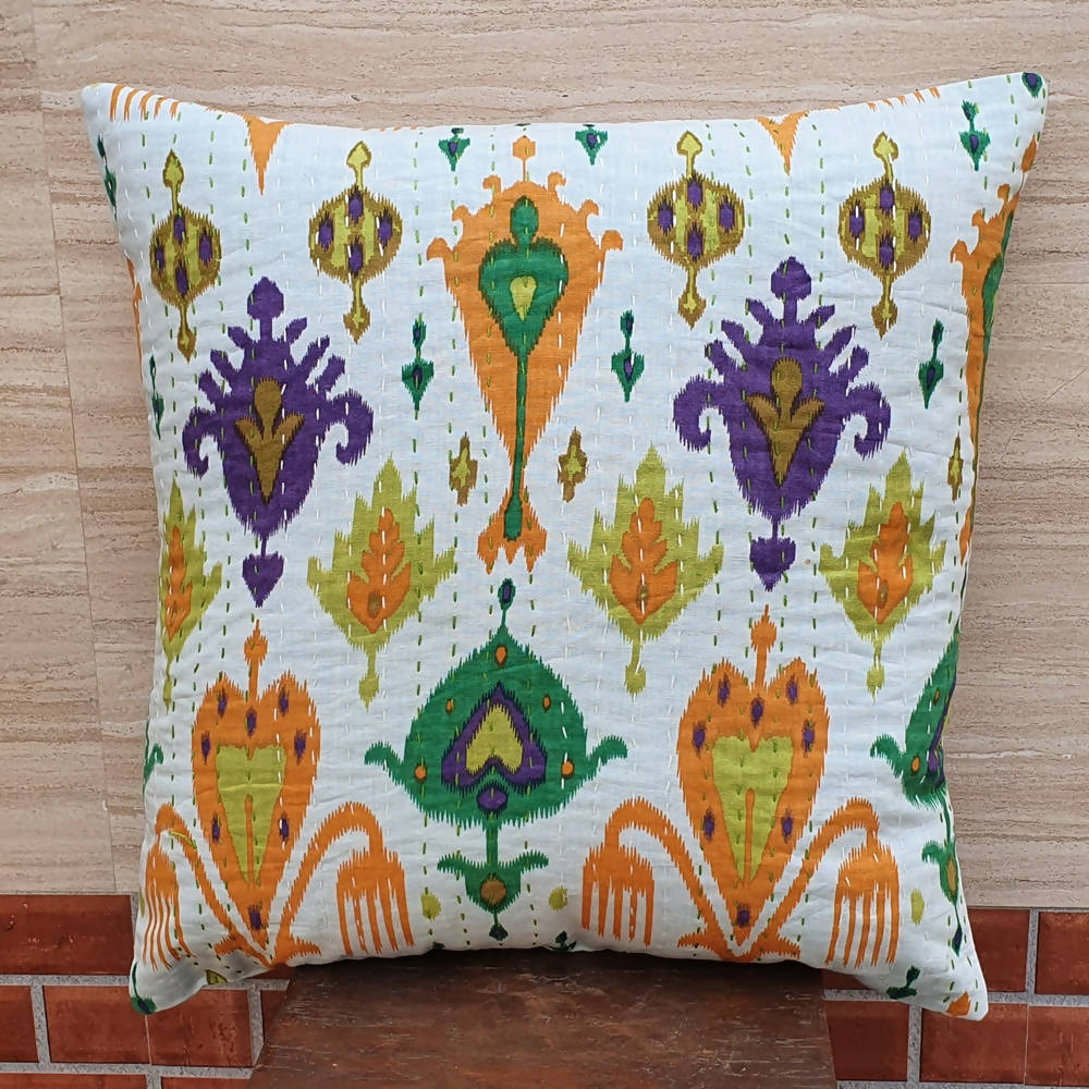 The Decor Nook Off White Base With Multi Colour Leaf Print Cushion Cover