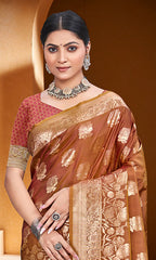 Sangam Prints Rust Orange Silk Woven Work Traditional Saree